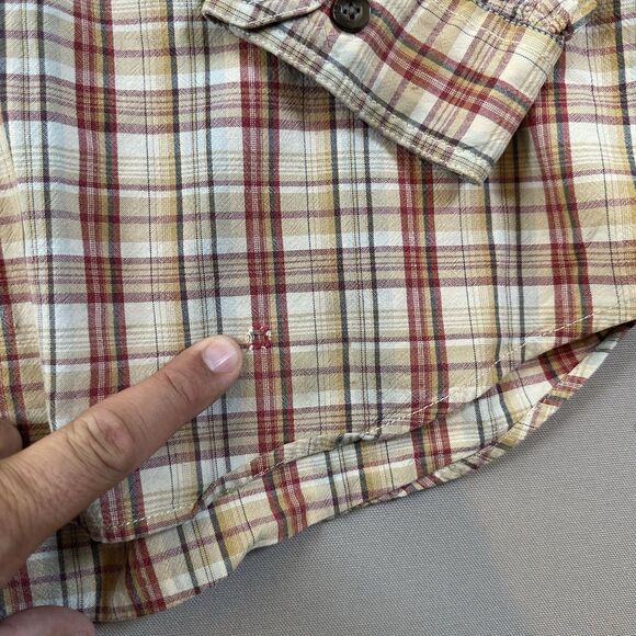 Vintage Eddie Bauer Mens XL Flannel Button Up Shirt Beige Plaid Long Cotton - Picture 4 of 4